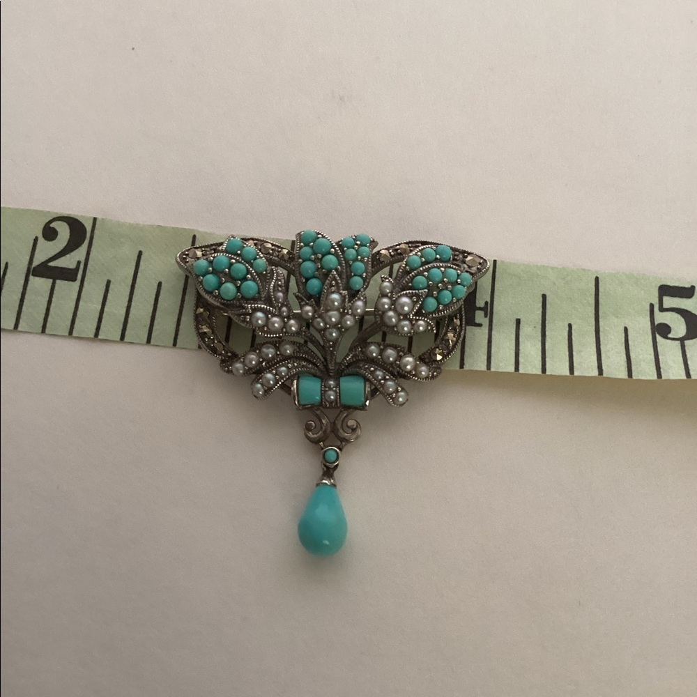 S/S PIN,SLEEPING BEAUTY TURQUOISE WITH SEED PEARLS - Picture 4 of 7